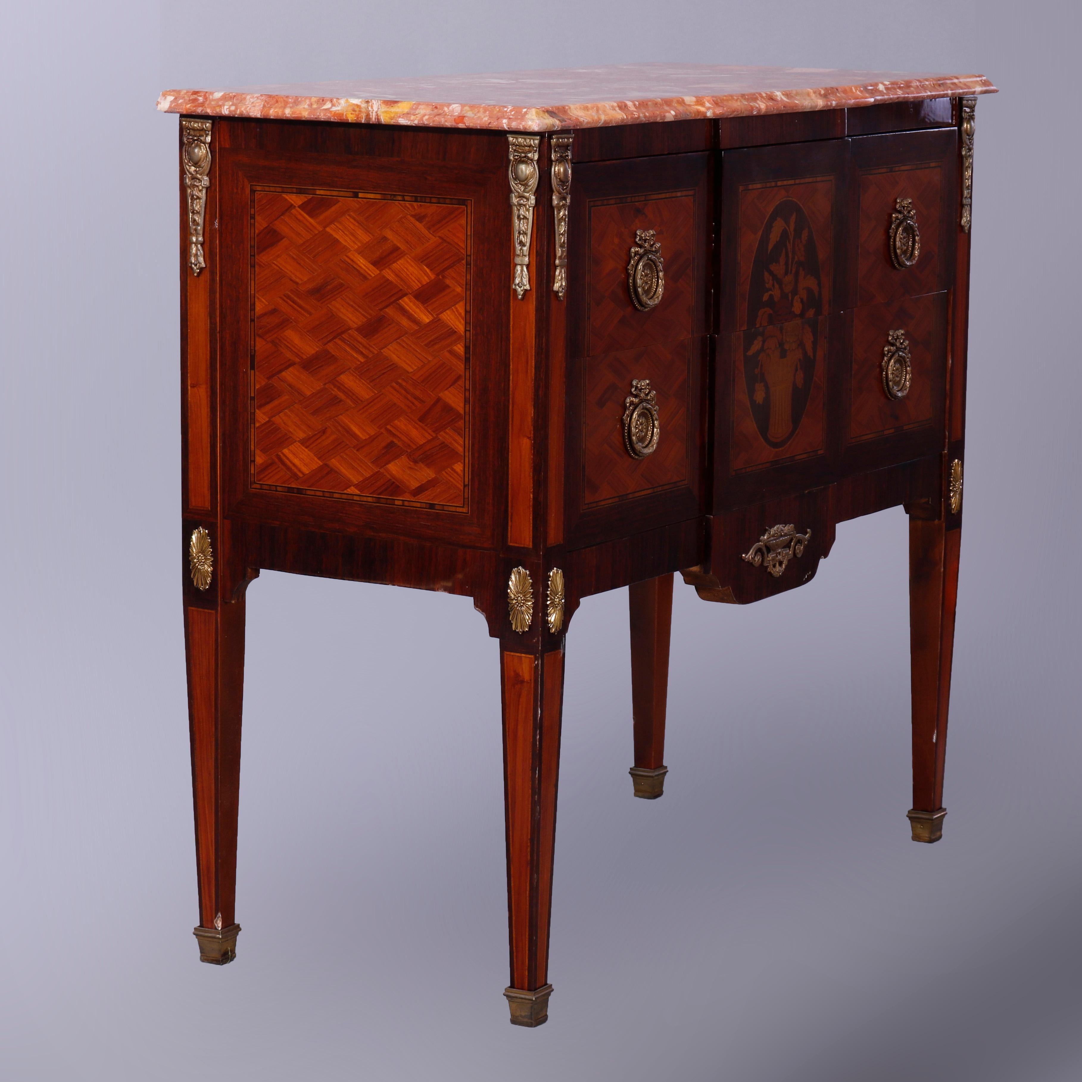 Antique French Louis XVI Style Marble Top Kingwood & Rosewood Commode, 20th C 6