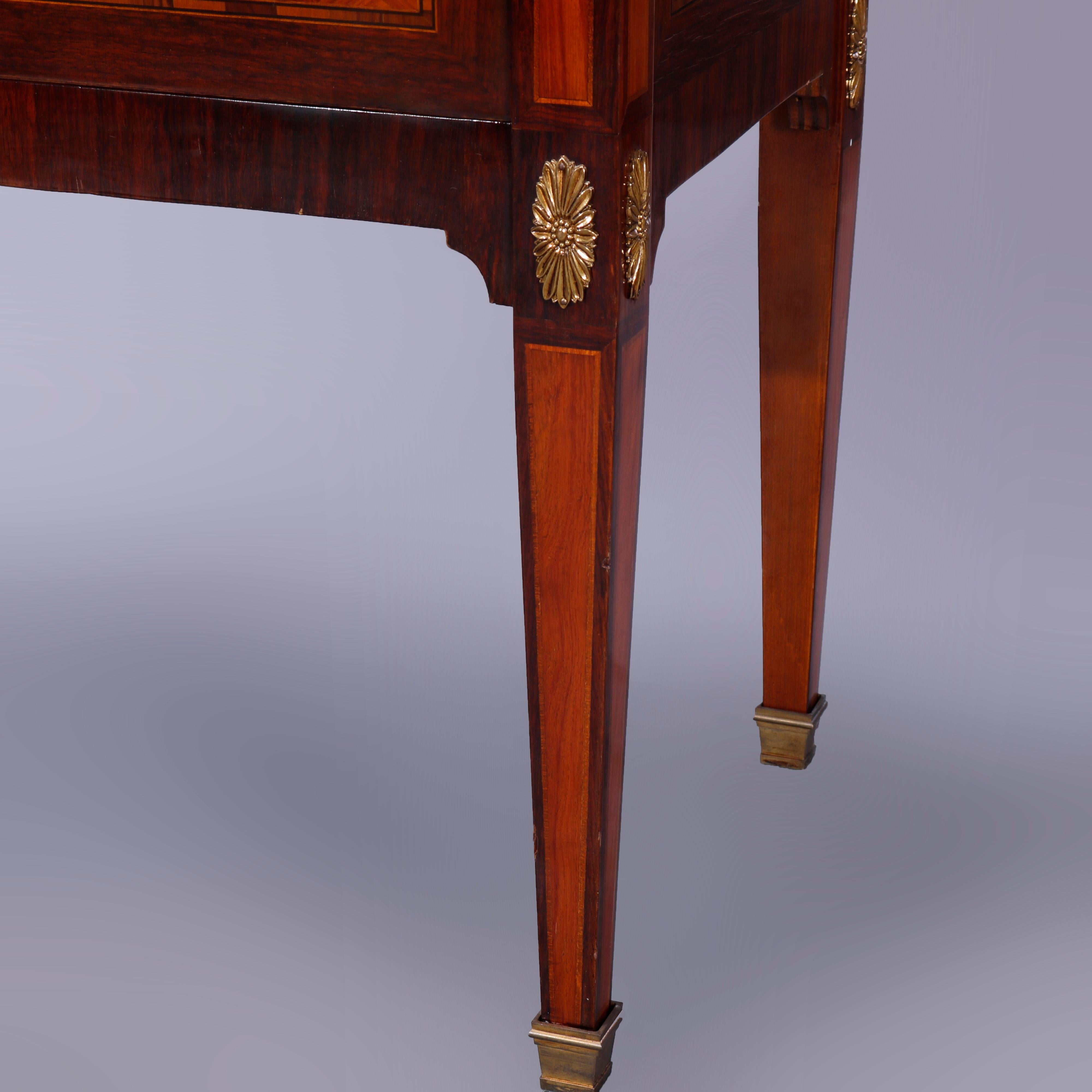 20th Century Antique French Louis XVI Style Marble Top Kingwood & Rosewood Commode, 20th C