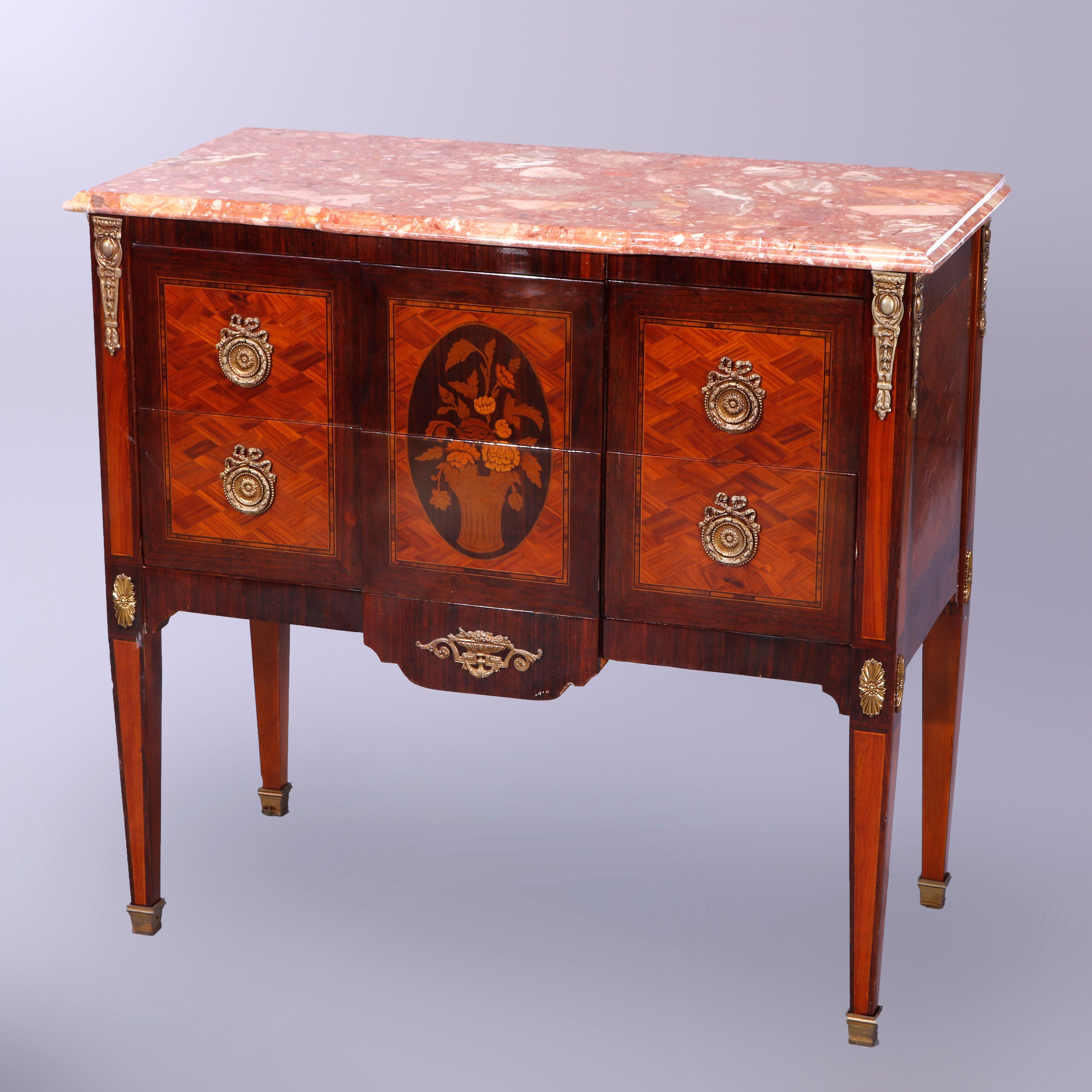 Antique French Louis XVI Style Marble Top Kingwood & Rosewood Commode, 20th C 1