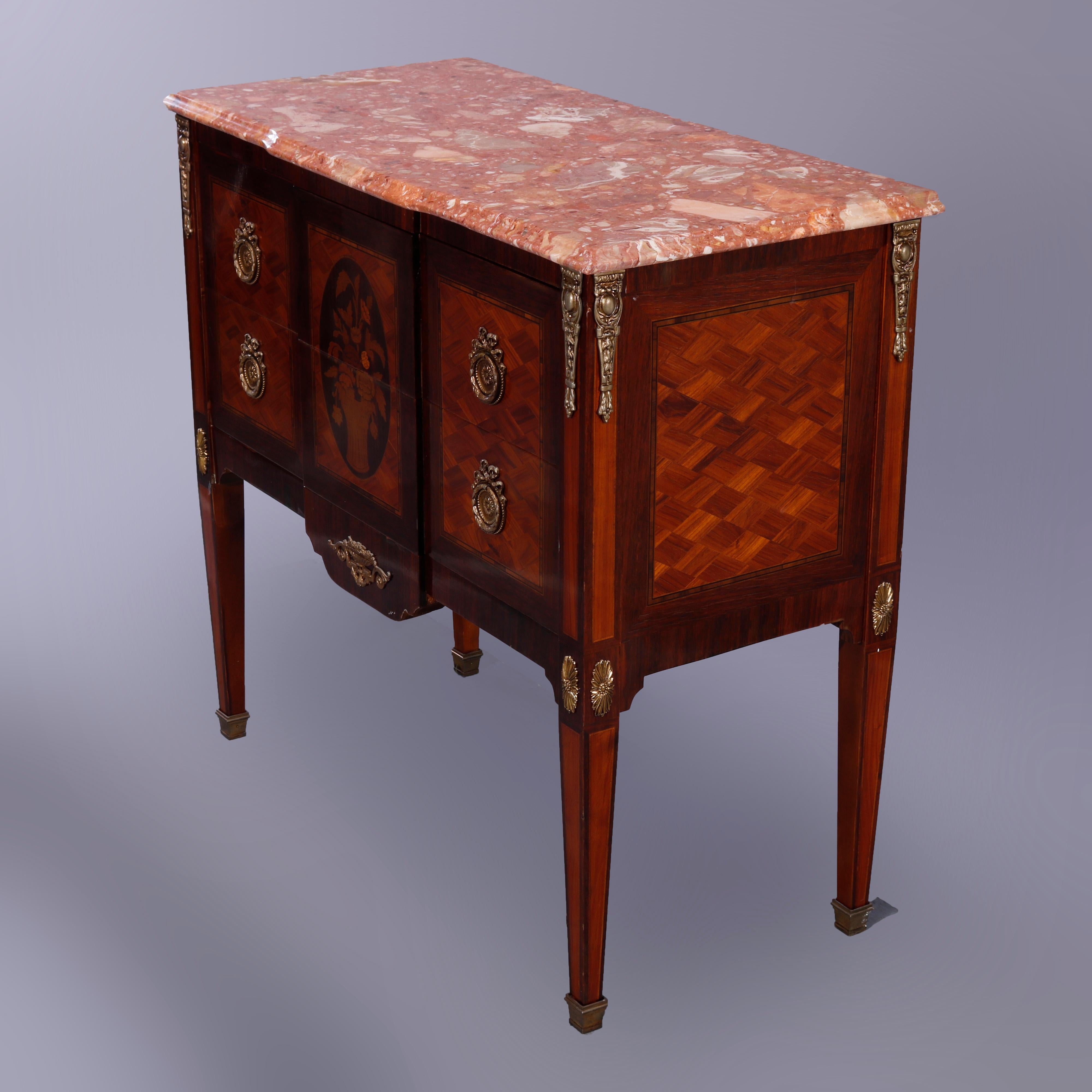 Antique French Louis XVI Style Marble Top Kingwood & Rosewood Commode, 20th C 2