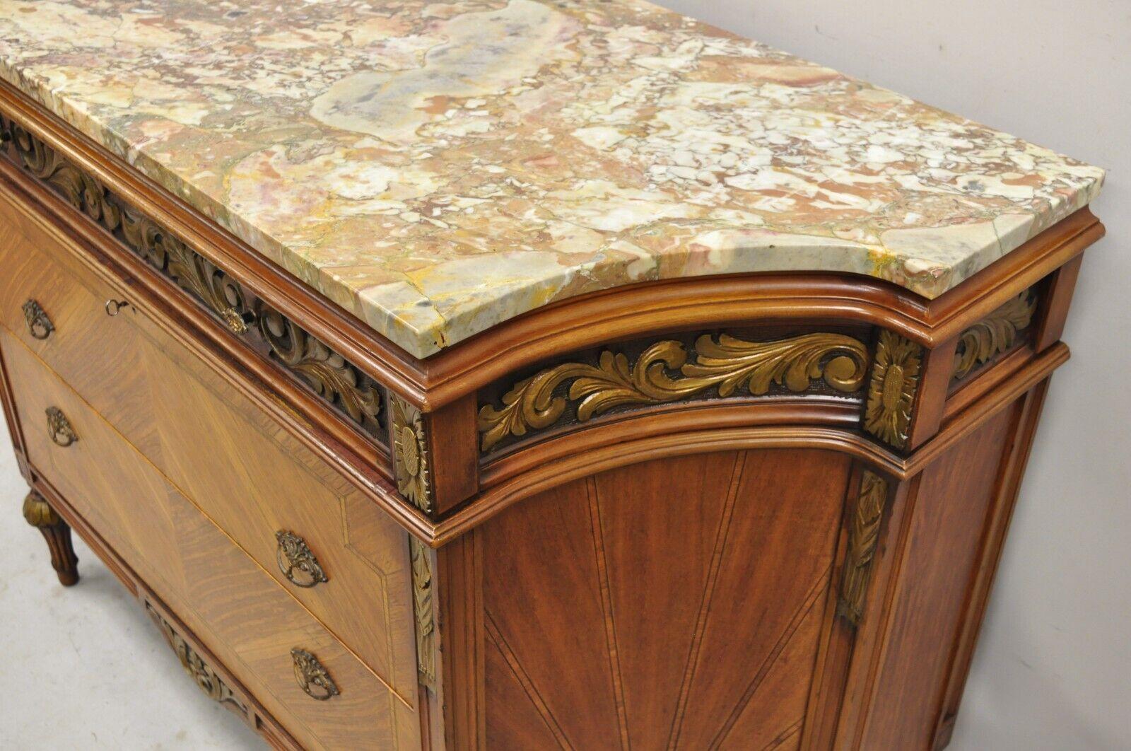 Antique French Louis XVI Style Marble Top Satinwood Demilune Dresser Commode 7