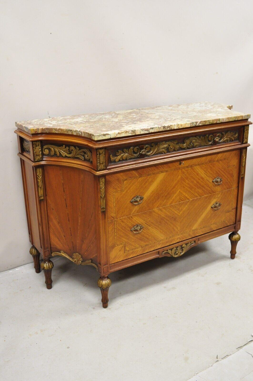 Antique French Louis XVI Style Marble Top Satinwood Demilune Dresser Commode 8