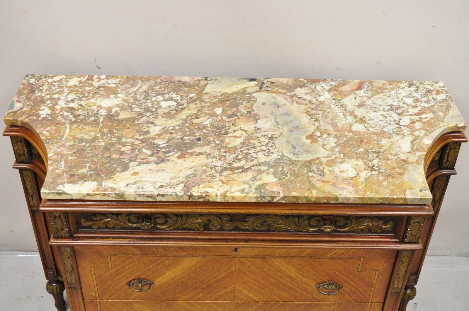 Antique French Louis XVI Style Marble Top Satinwood Demilune Dresser Commode In Good Condition In Philadelphia, PA