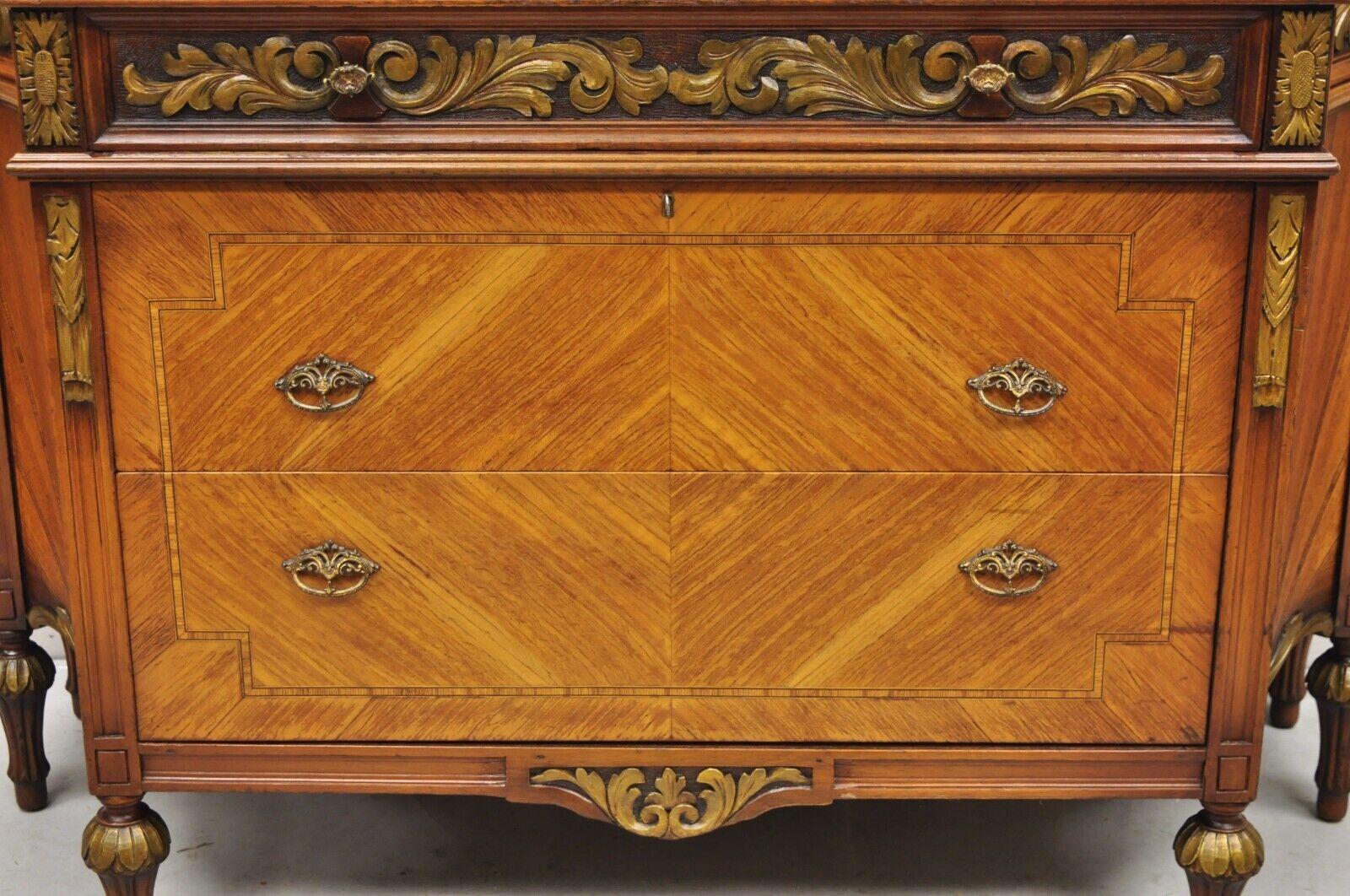 Early 20th Century Antique French Louis XVI Style Marble Top Satinwood Demilune Dresser Commode
