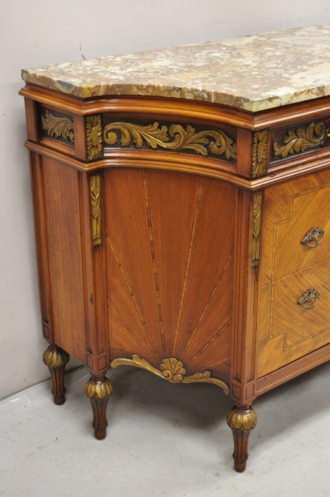 Antique French Louis XVI Style Marble Top Satinwood Demilune Dresser Commode 1
