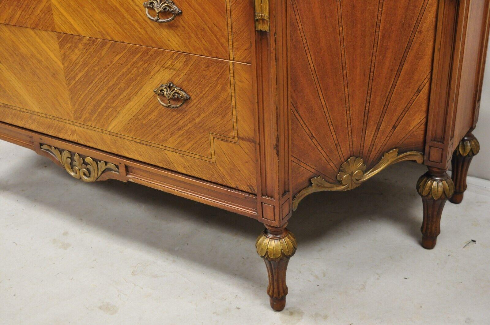 Antique French Louis XVI Style Marble Top Satinwood Demilune Dresser Commode 5