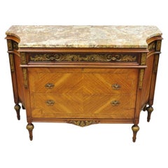 Antique French Louis XVI Style Marble Top Satinwood Demilune Dresser Commode