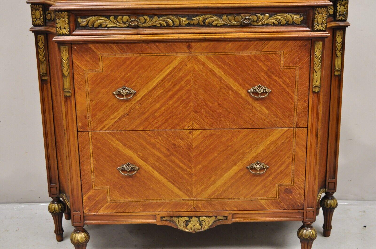 Antique French Louis XVI Style Marble Top Satinwood Tall Chest Dresser w/ Swans For Sale 2