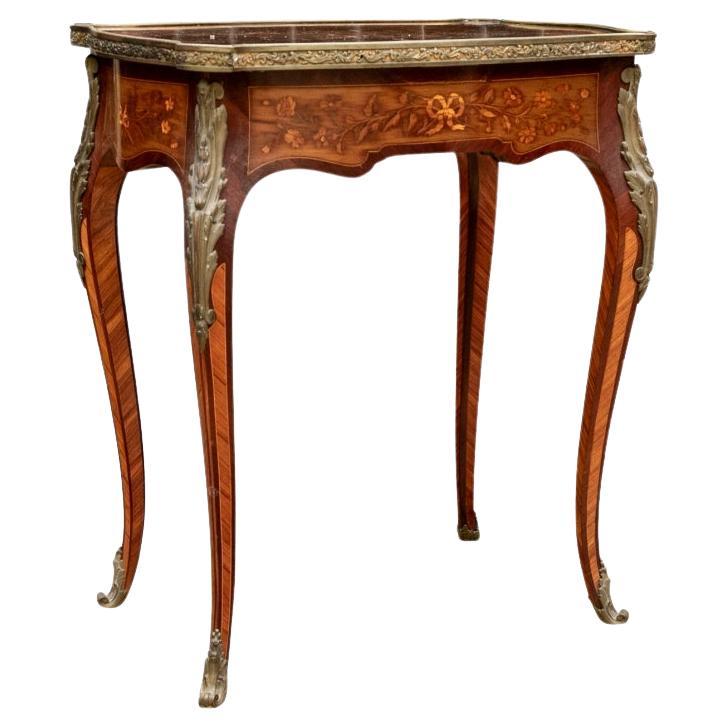 Antique French Louis XVI Style Marquetry And Bronze Mounted Dressing Table For Sale