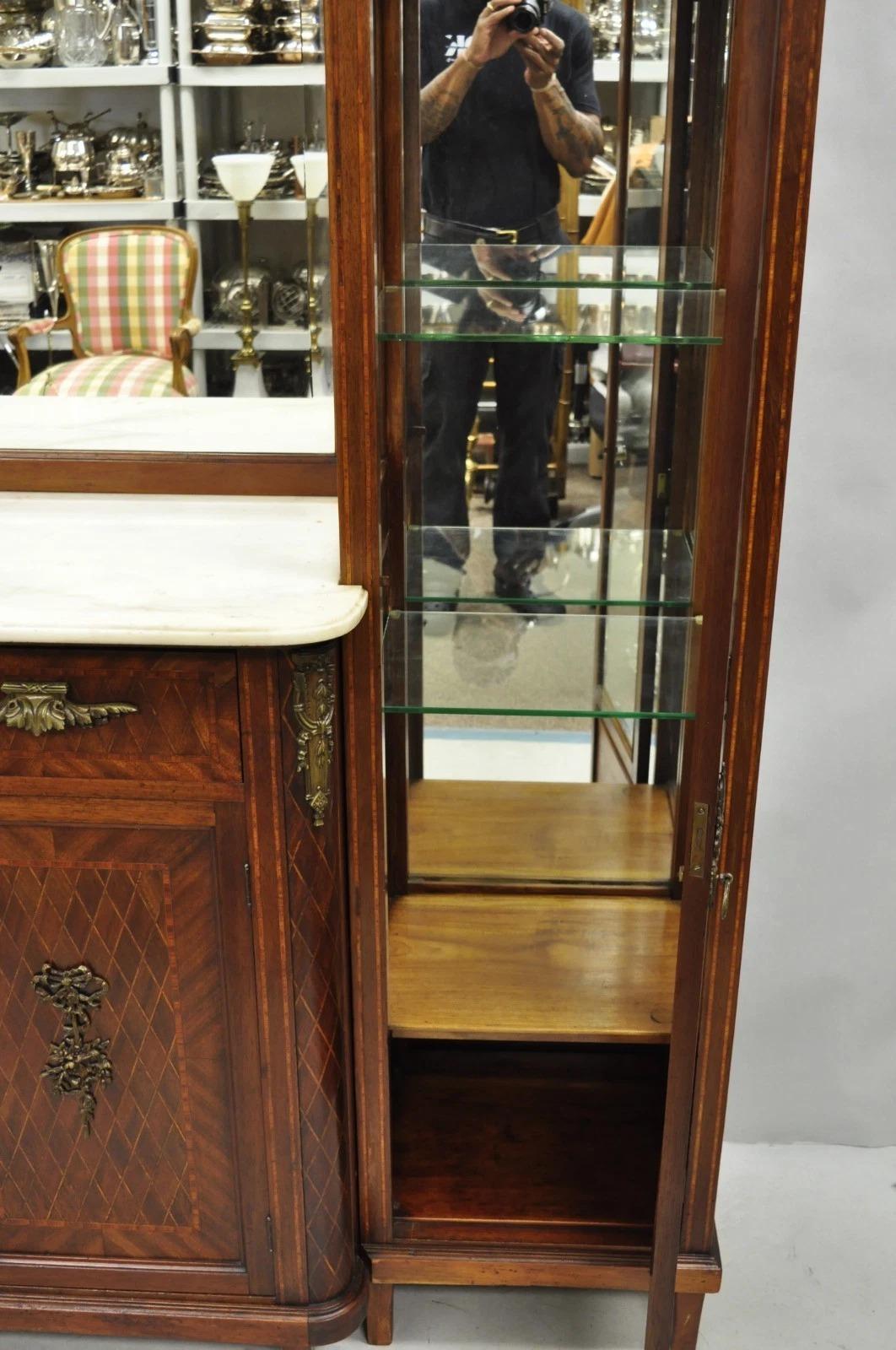 Antique French Louis XVI Style Marquetry Inlay Sideboard Buffet Curio Cabinet For Sale 4