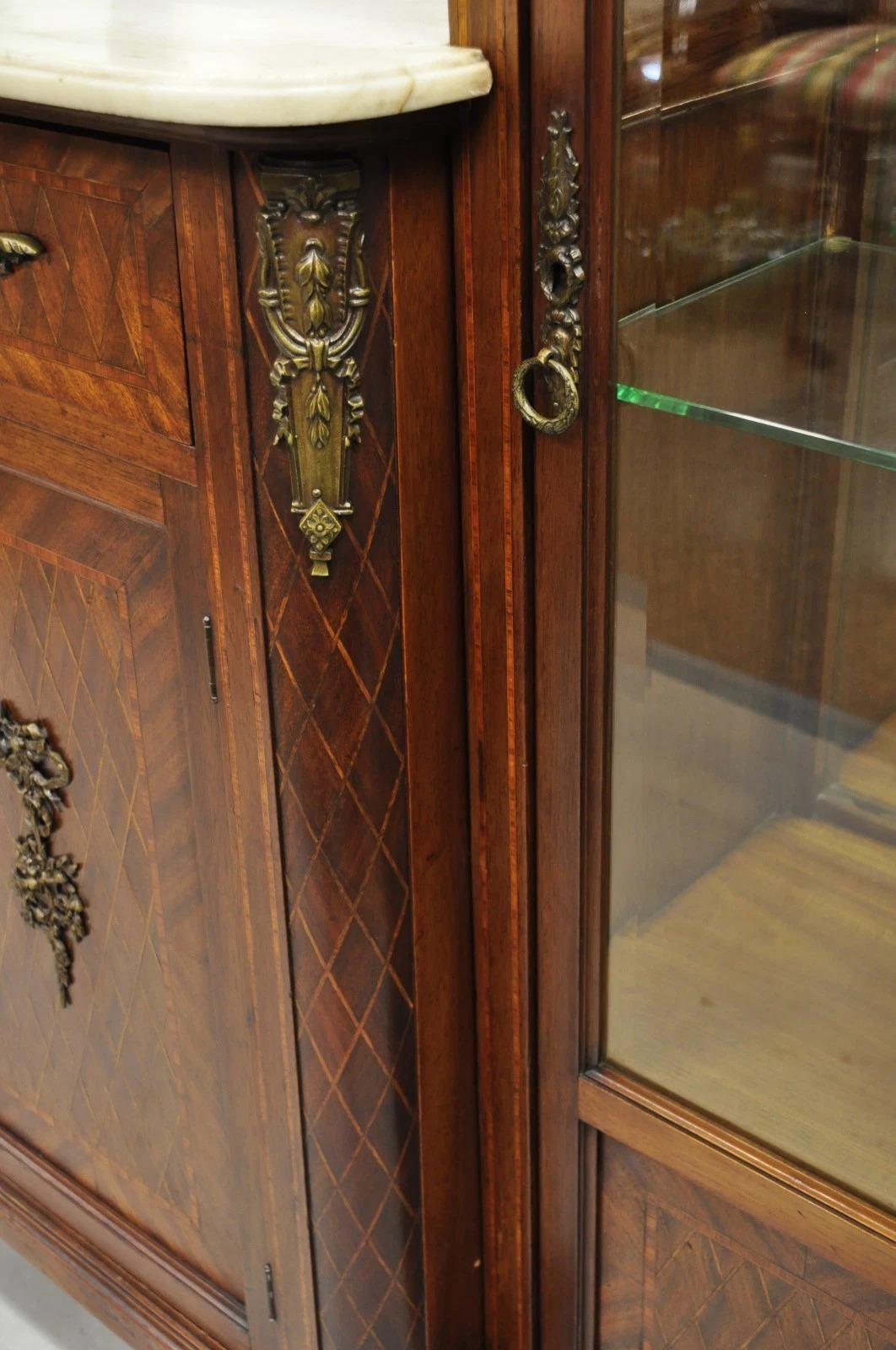Antique French Louis XVI Style Marquetry Inlay Sideboard Buffet Curio Cabinet For Sale 7