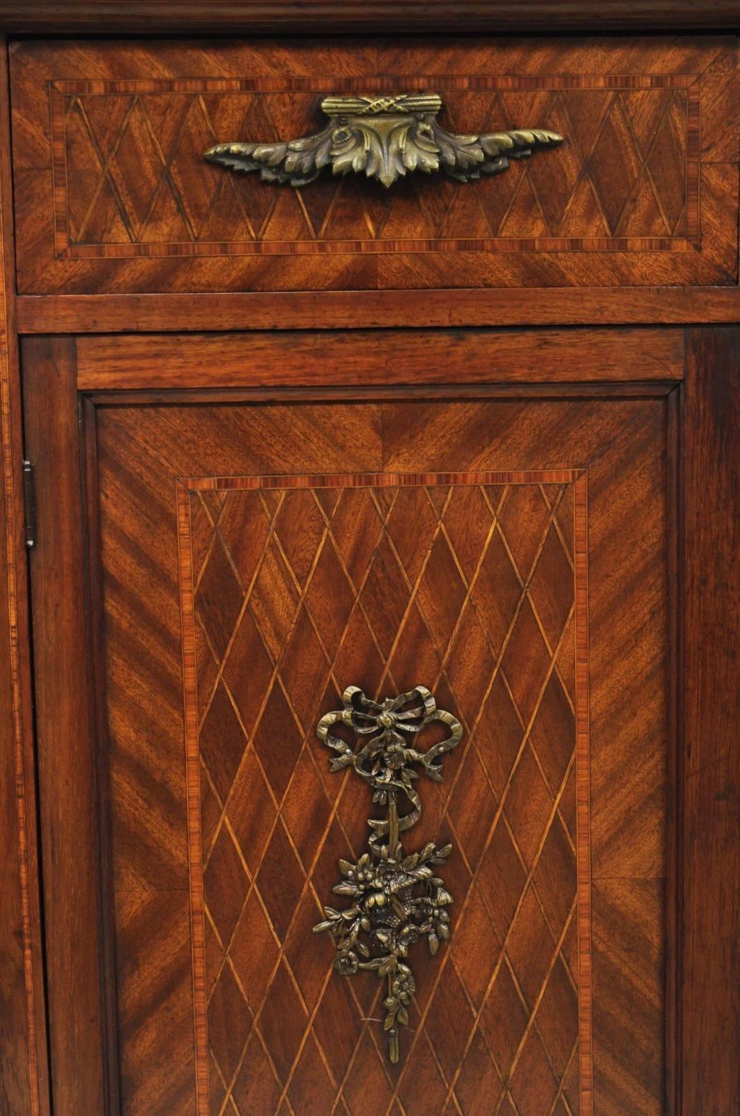 Antique French Louis XVI Style Marquetry Inlay Sideboard Buffet Curio Cabinet For Sale 8