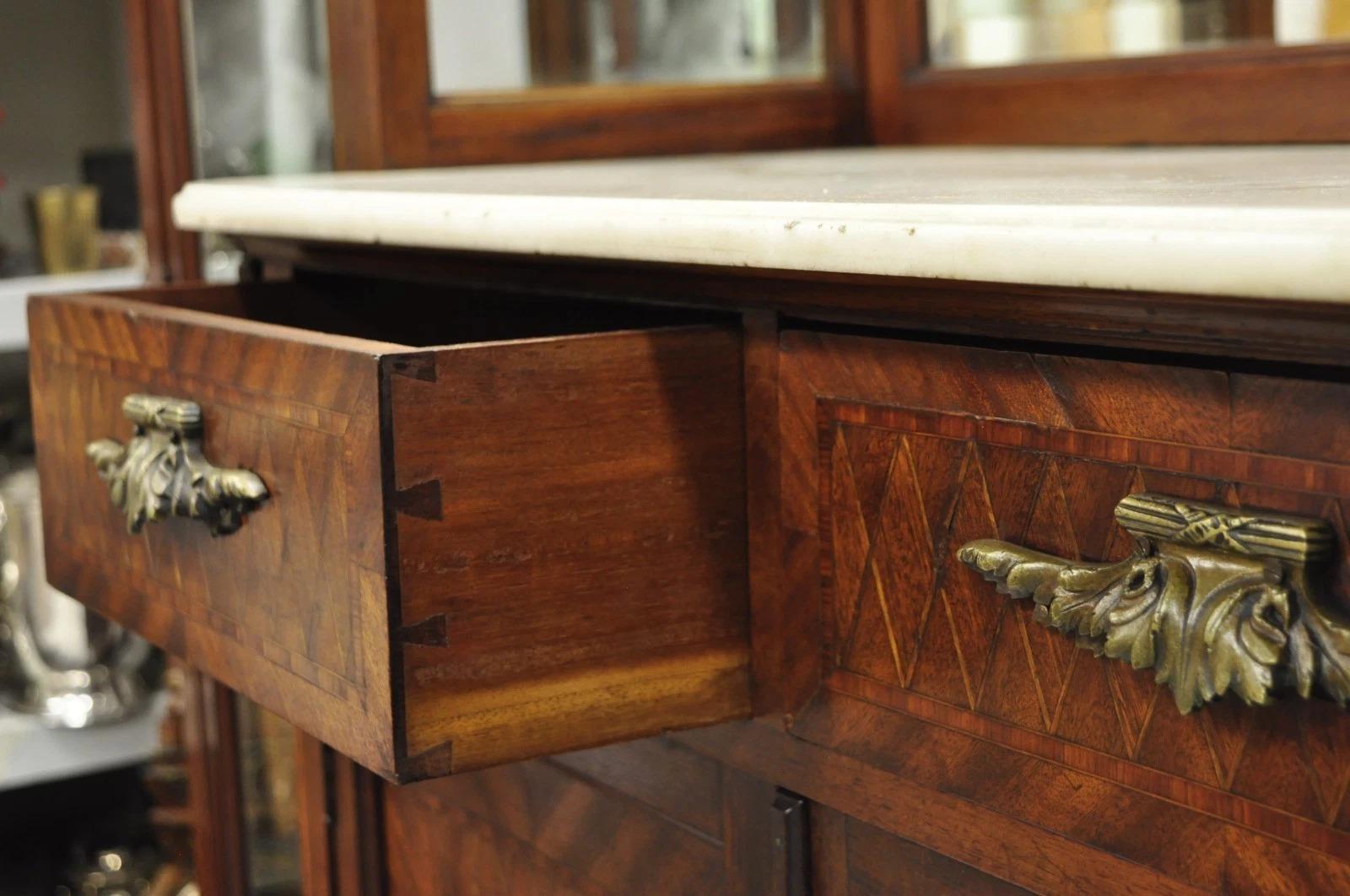 Antique French Louis XVI Style Marquetry Inlay Sideboard Buffet Curio Cabinet For Sale 9