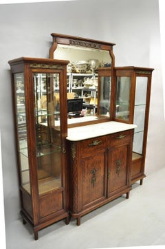 Antique French Louis XVI Style Marquetry Inlay Sideboard Buffet Curio Cabinet