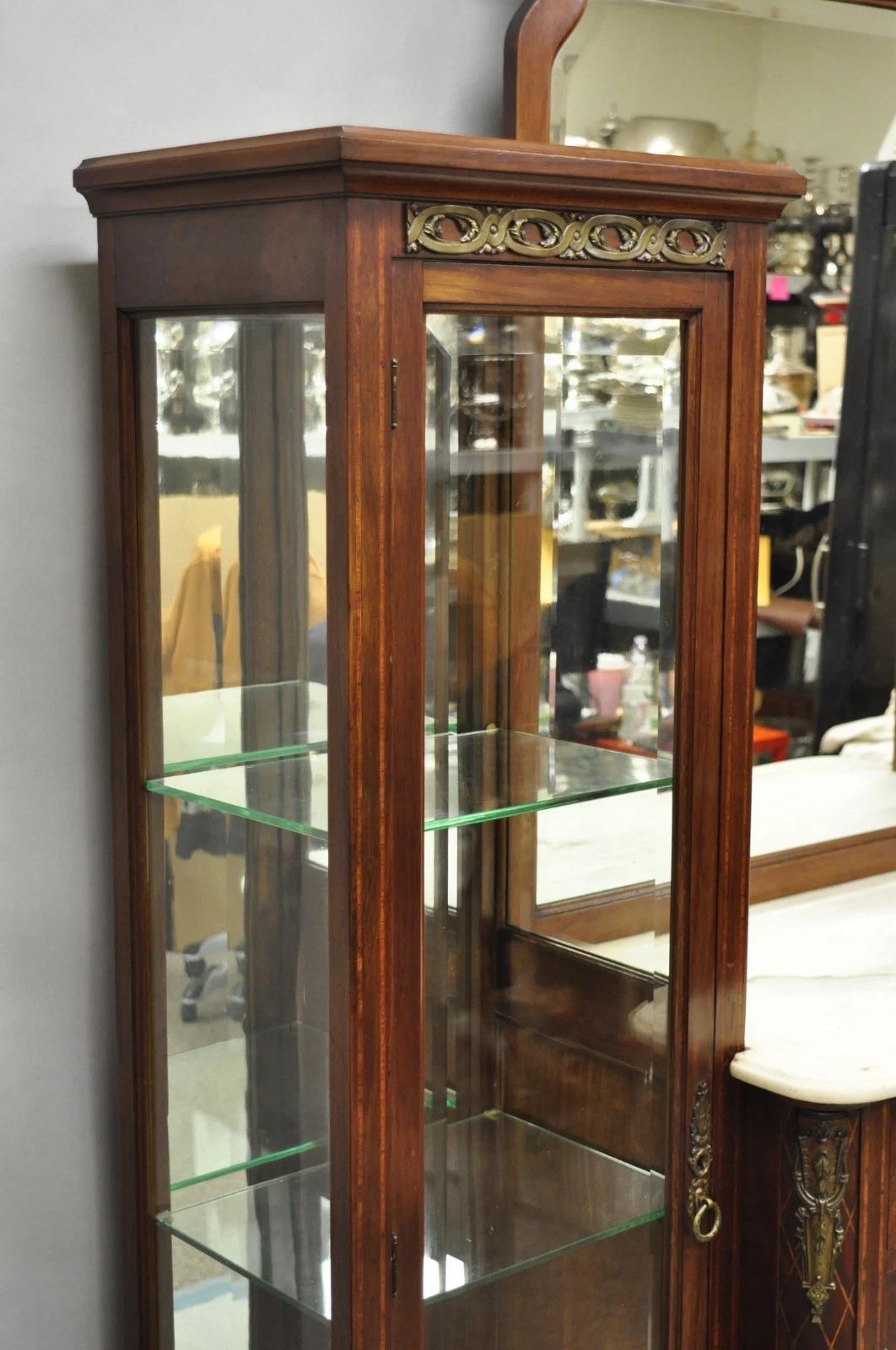 Unknown Antique French Louis XVI Style Marquetry Inlay Sideboard Buffet Curio Cabinet For Sale