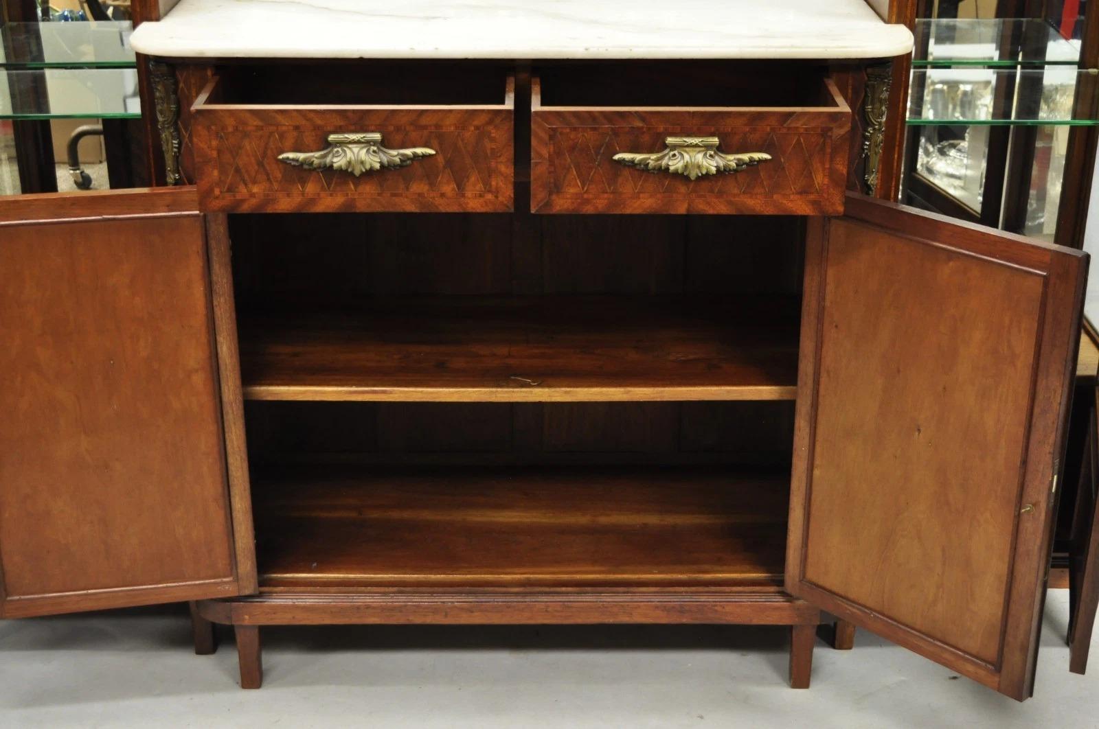 Antique French Louis XVI Style Marquetry Inlay Sideboard Buffet Curio Cabinet For Sale 3