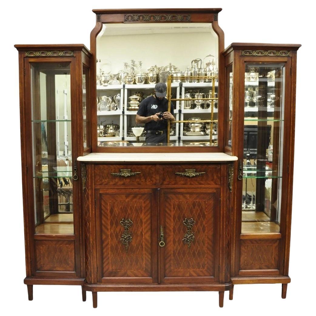 Antique French Louis XVI Style Marquetry Inlay Sideboard Buffet Curio Cabinet For Sale