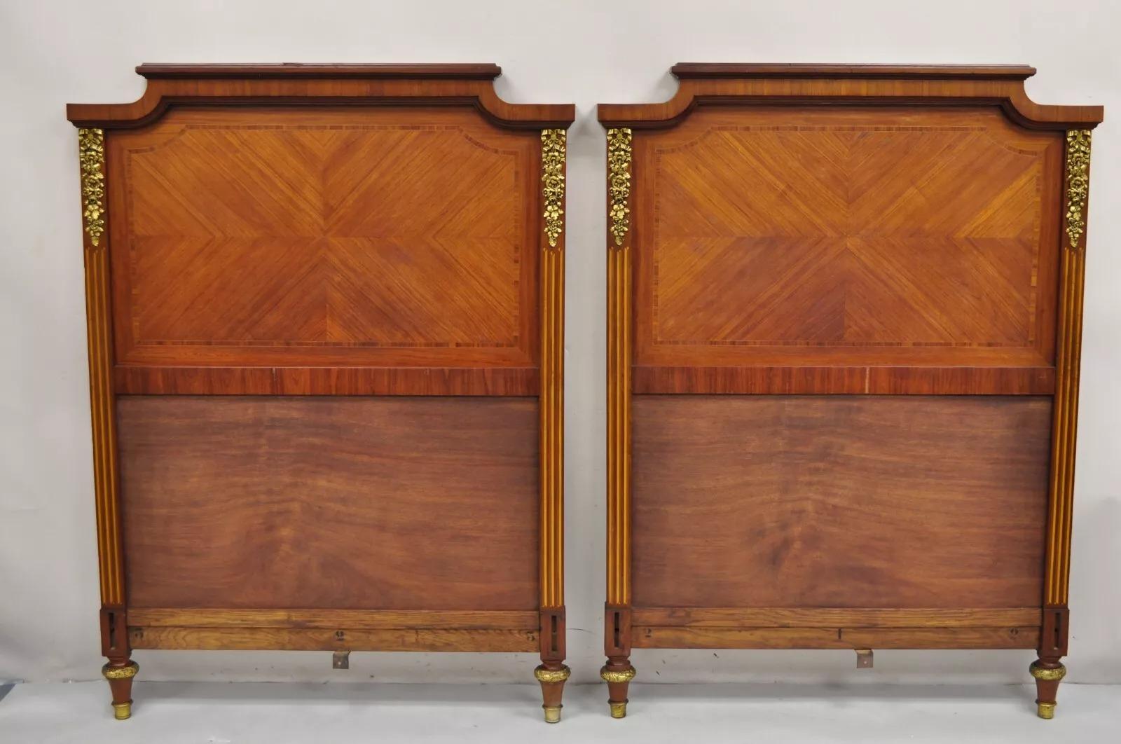 Antique French Louis XVI Style Marquetry Inlay Twin Bed Headboard - a Pair For Sale 6