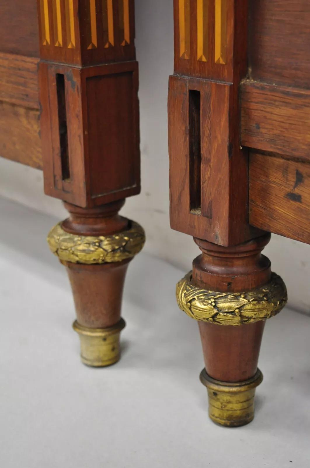 Antique French Louis XVI Style Marquetry Inlay Twin Bed Headboard - a Pair In Good Condition For Sale In Philadelphia, PA