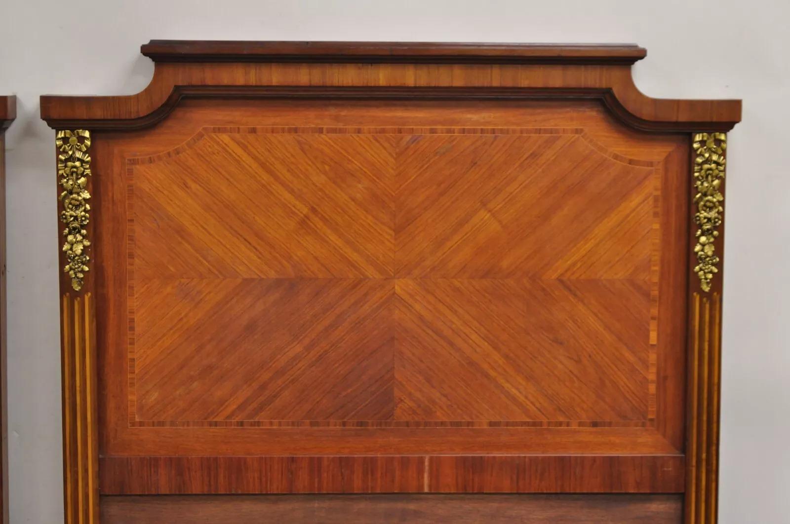 20th Century Antique French Louis XVI Style Marquetry Inlay Twin Bed Headboard - a Pair For Sale