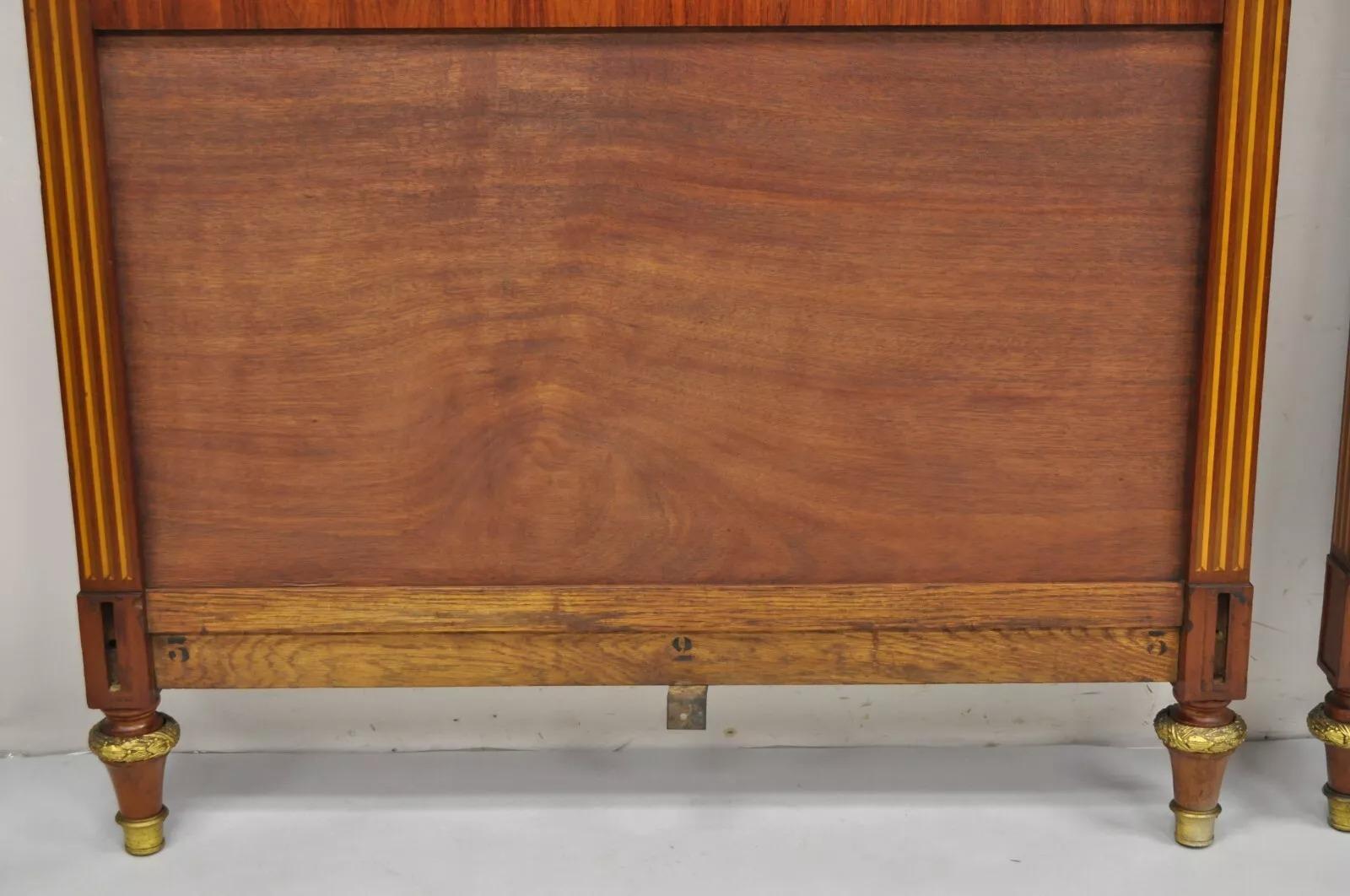 Mahogany Antique French Louis XVI Style Marquetry Inlay Twin Bed Headboard - a Pair For Sale