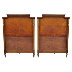 Antique French Louis XVI Style Marquetry Inlay Twin Bed Headboard - a Pair