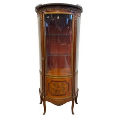 Antique French Louis XVI Style Marquetry Vitrine Cabinet
