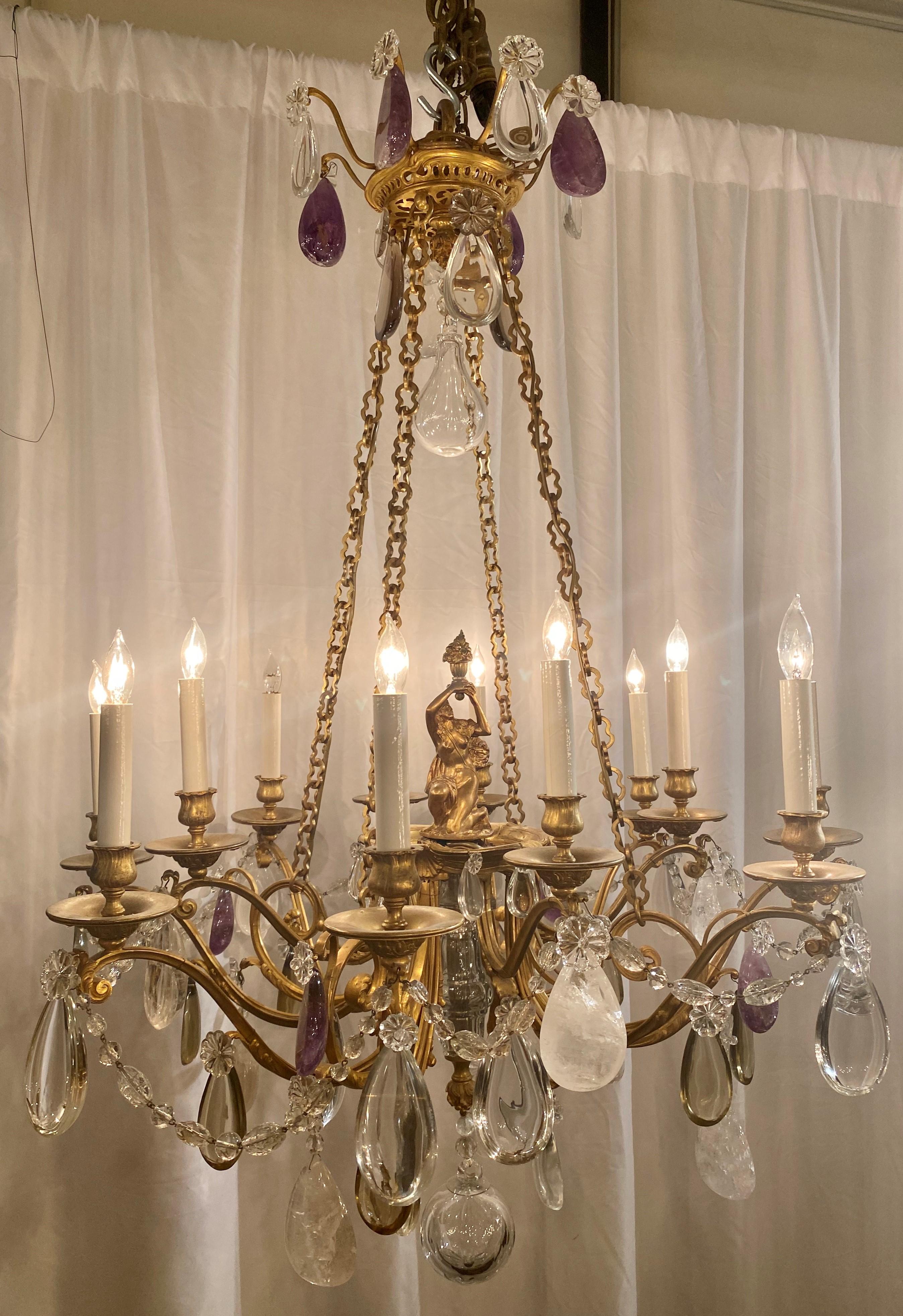 Antique French Louis XVI style exceptional quality ormolu bronze, baccarat & rock crystal chandelier, circa 1890-1900.
CHC022.