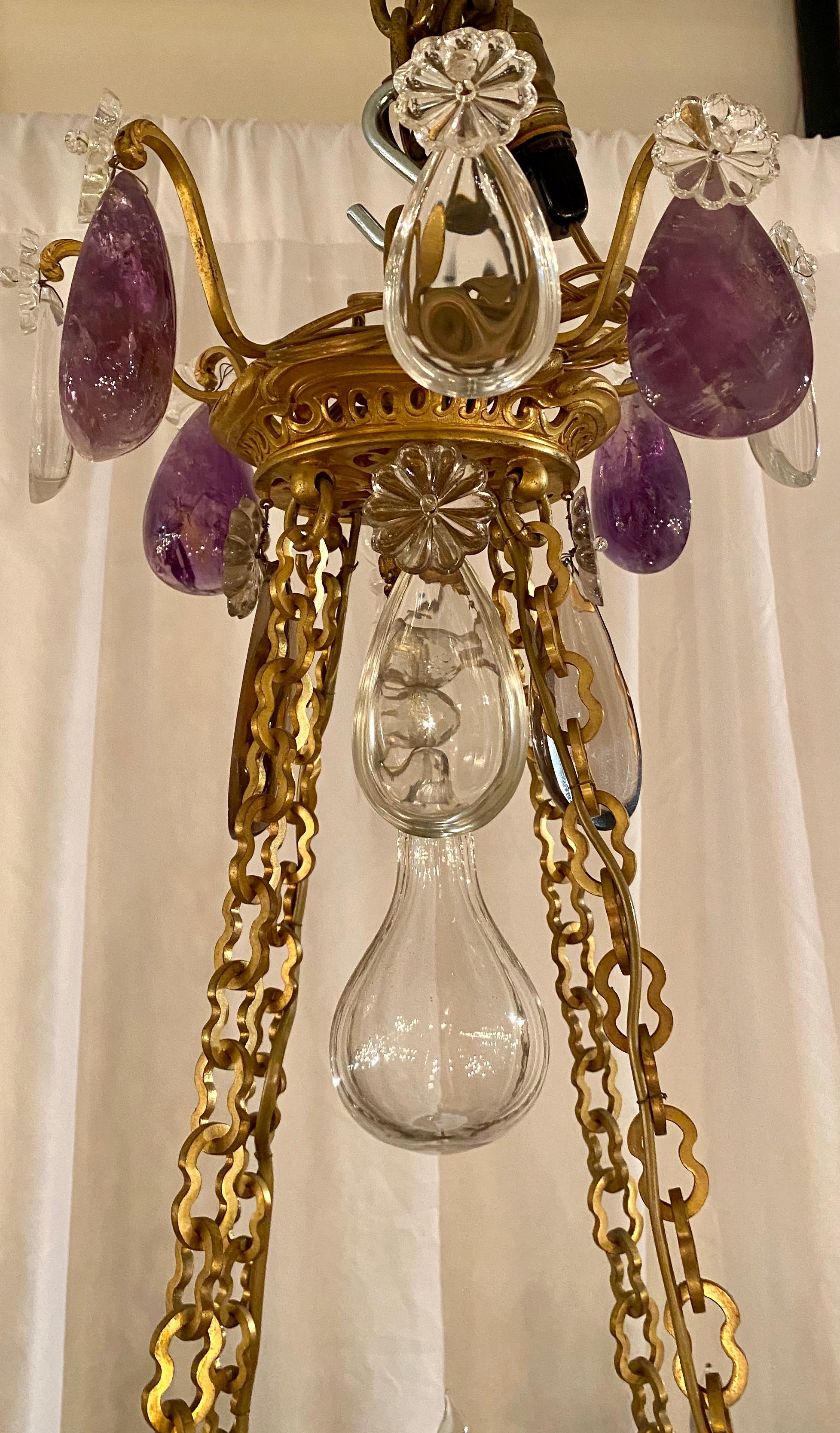 Antique French Louis XVI Ormolu Bronze, Baccarat & Rock Crystal Chandelier In Good Condition For Sale In New Orleans, LA