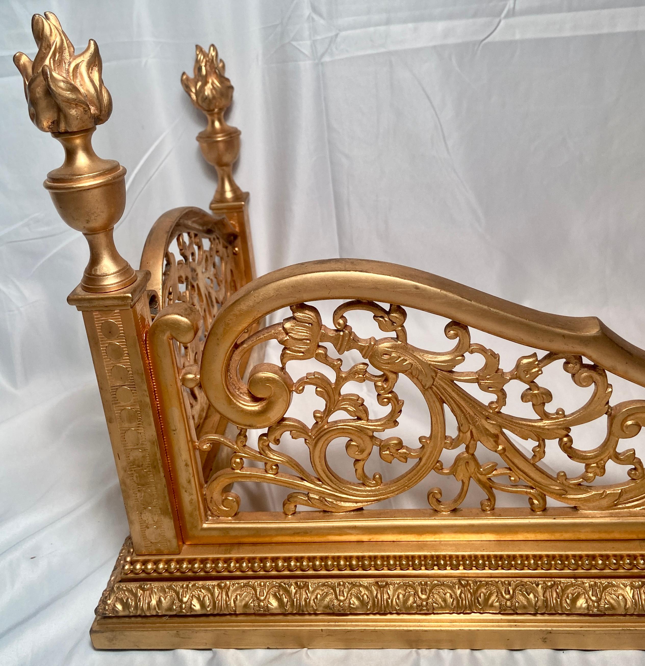 19th Century Antique French Louis XVI Style Ormolu Fireplace Fender For Sale