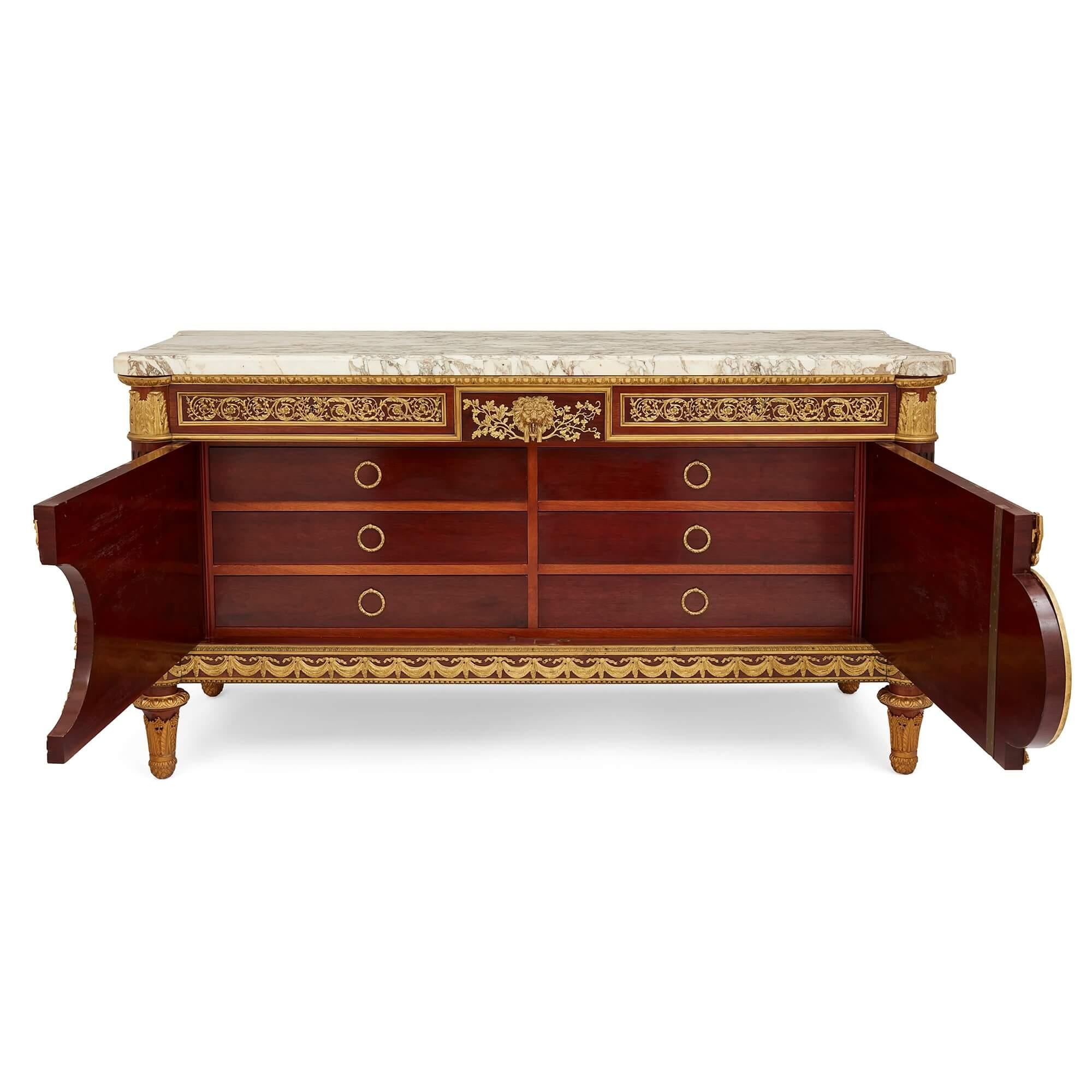 Francese Antique French Louis XVI Style Ormolu-Mounted Commode after Benneman in vendita
