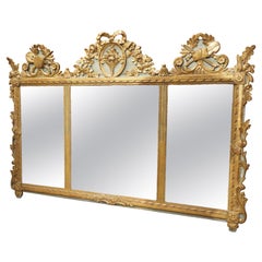 Antique miroir de trumeau français de style Louis XVI avec trophées musicaux, vers 1850