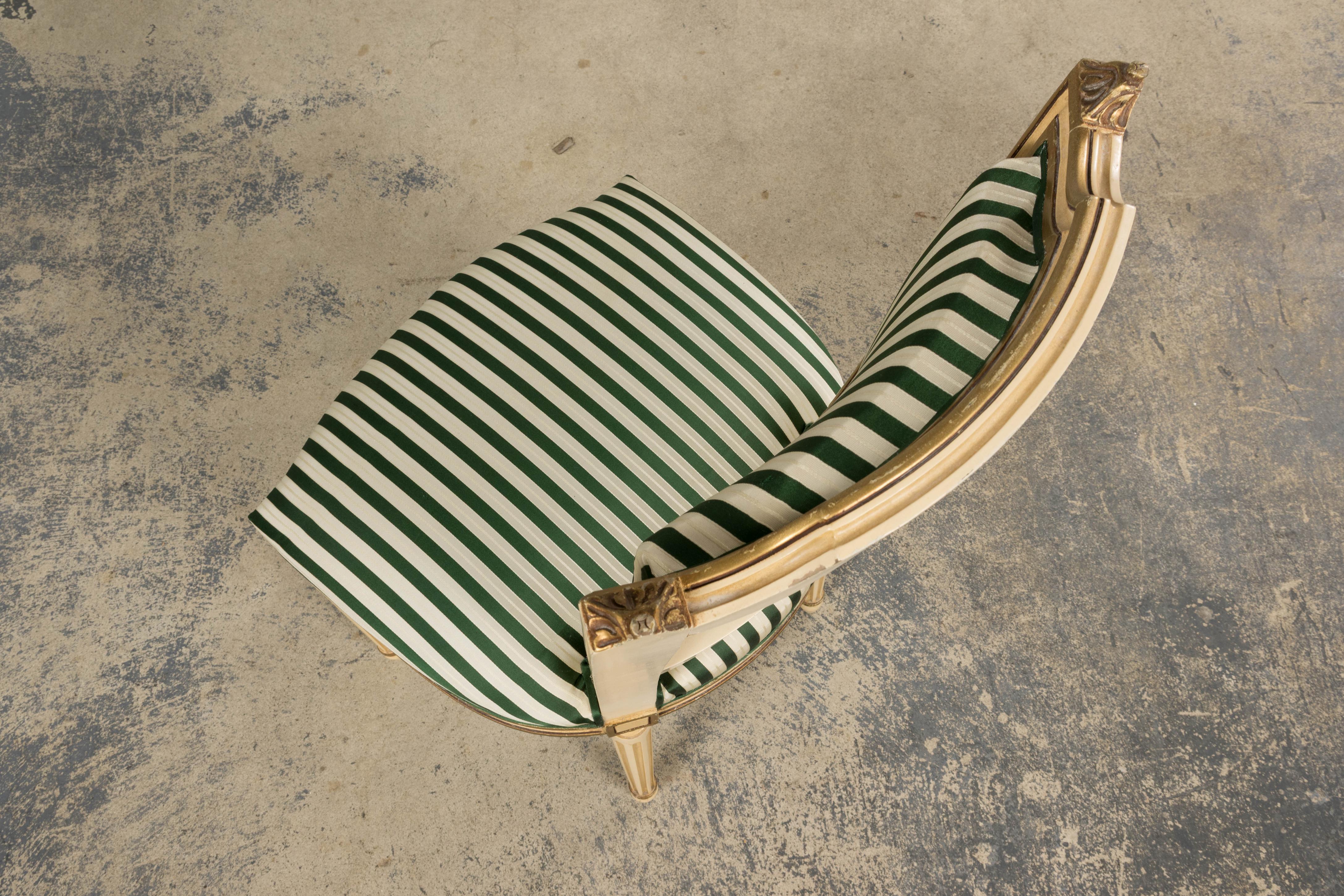 Antique French Louis XVI Style Peint Accent Chairs in Green Stripe - A Pair en vente 7