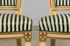 Antique French Louis XVI Style Painted Accent Chairs in Green Stripe - A Pair