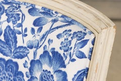 Antique French Louis XVI Style Painted Accent Side Chair in Blue Floral