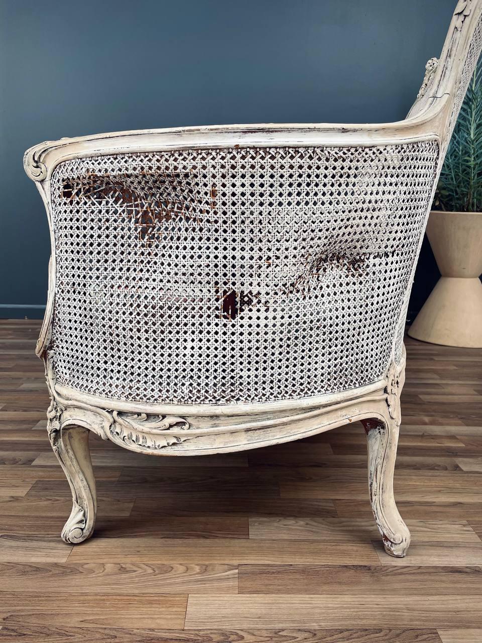 Antique French Louis XVI Style Painted And Caned Settee 5