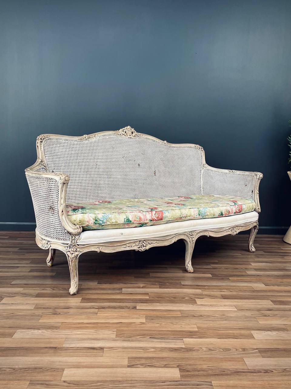 Materials: Carved Wood, Original Cane
Condition: Needs New Caning, New Upholstery Recommended 