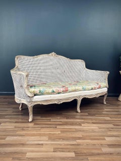 Antique French Louis XVI Style Painted And Caned Settee