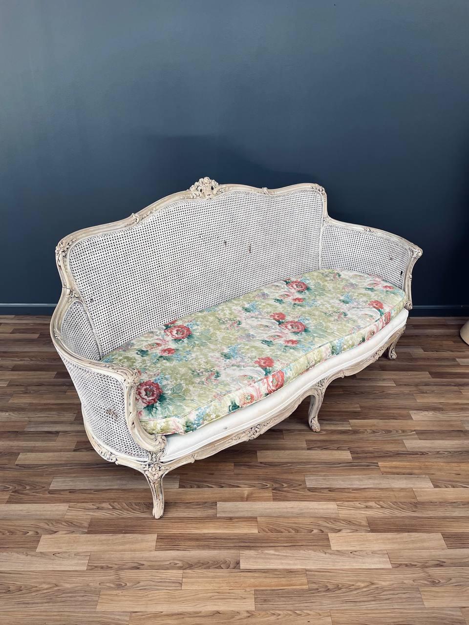 American Antique French Louis XVI Style Painted And Caned Settee