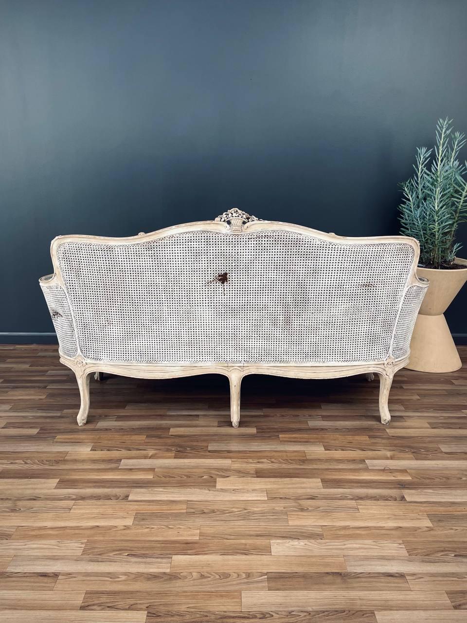 Early 20th Century Antique French Louis XVI Style Painted And Caned Settee