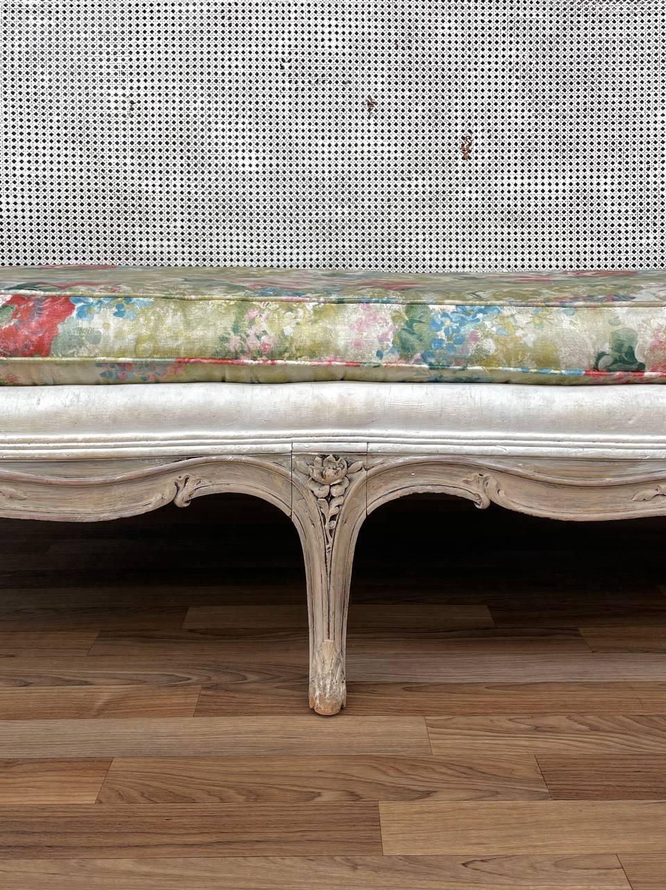 Antique French Louis XVI Style Painted And Caned Settee 3