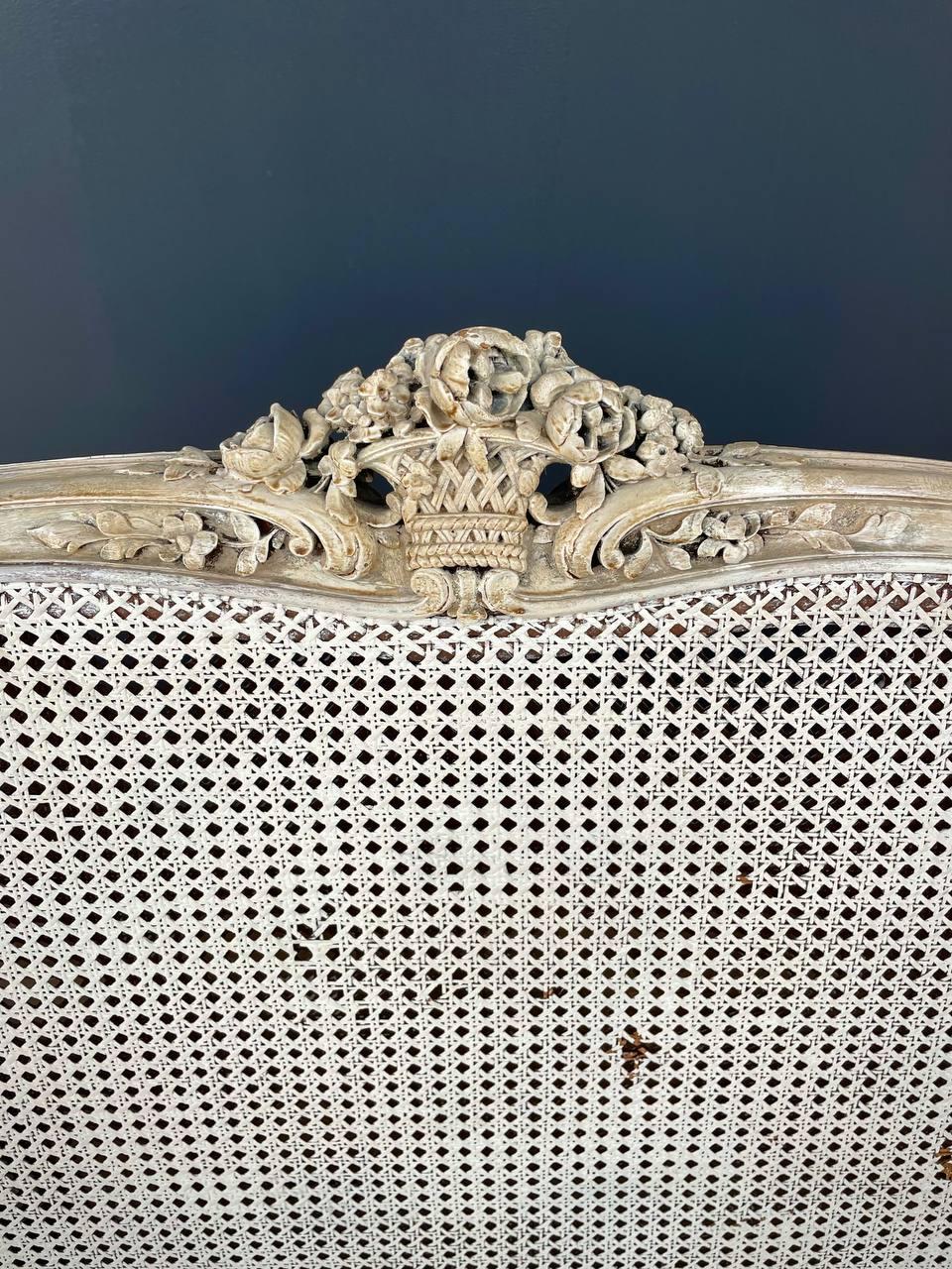 Antique French Louis XVI Style Painted And Caned Settee 4