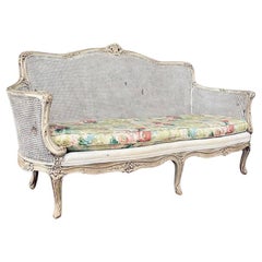 Antique French Louis XVI Style Painted And Caned Settee