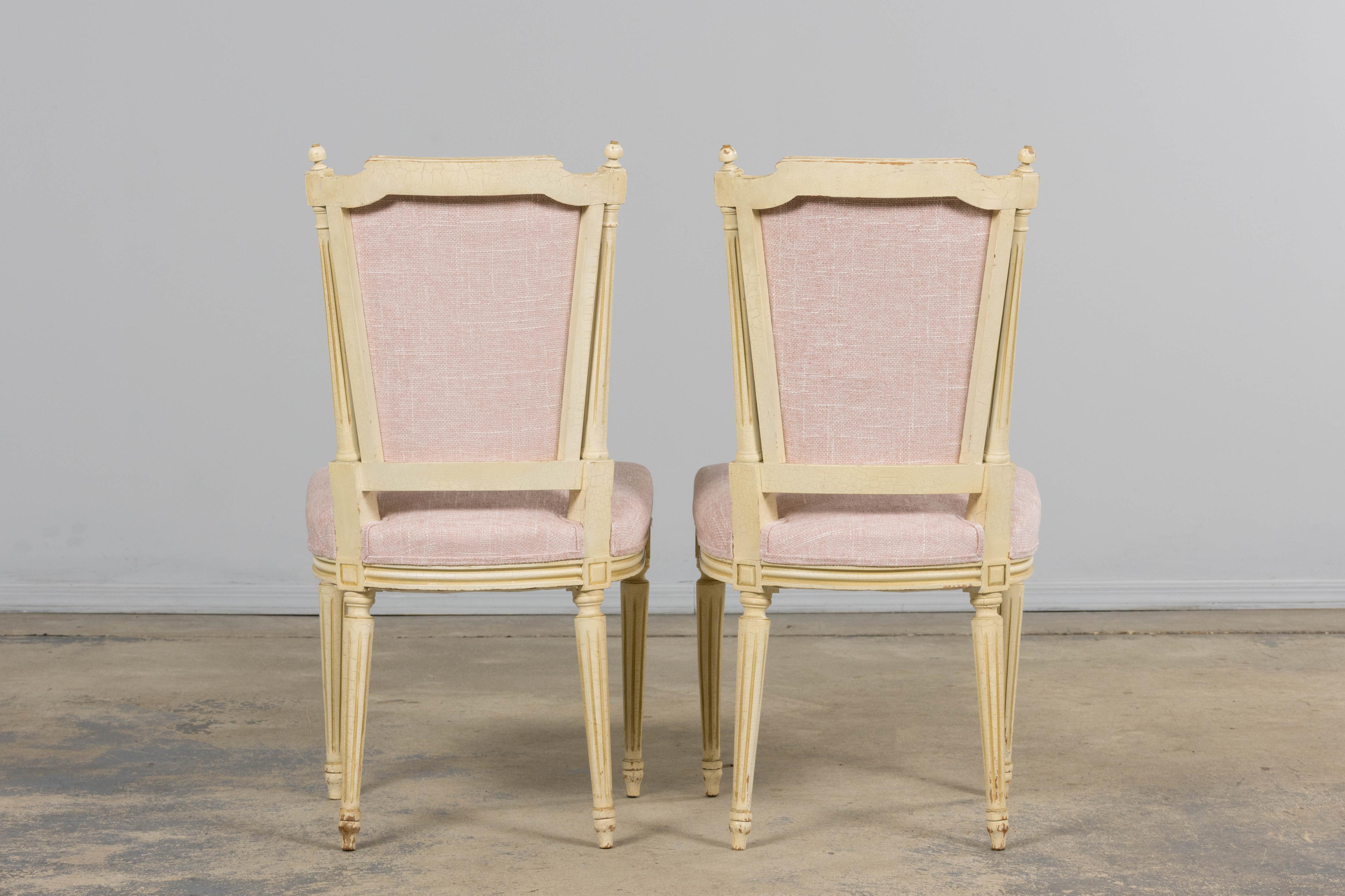 Antique French Louis XVI Style Painted Dining Chairs in Blush Pink - Set von 6 im Angebot 12