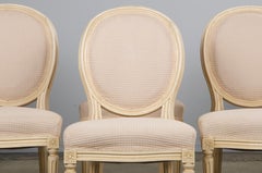 Antique French Louis XVI Style Painted Dining Chairs W/ Cream Fabric - Set of 6