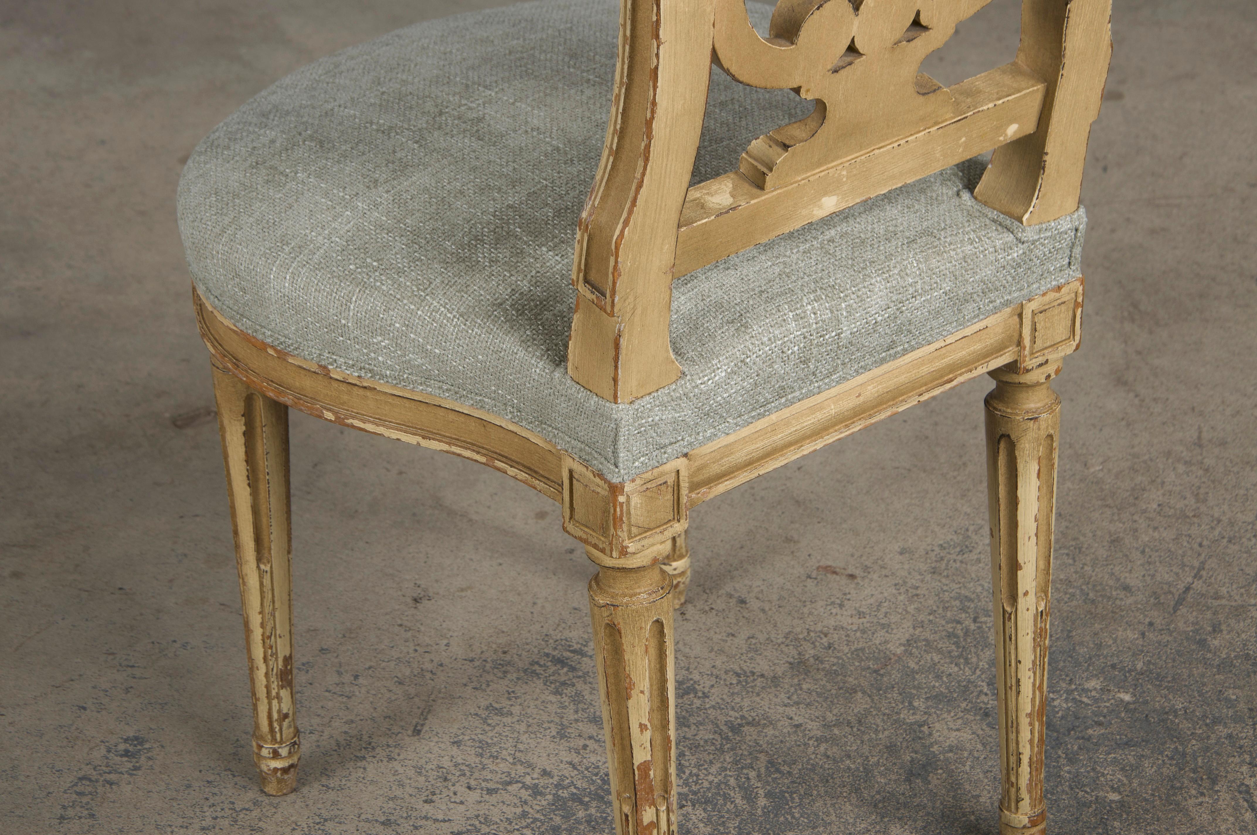 Antique French Louis XVI Style Painted Dining Chairs W/ Green Chenille- Set of 6 11