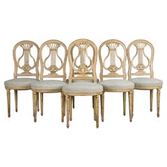 Antique French Louis XVI Style Painted Dining Chairs W/ Green Chenille- Set of 6