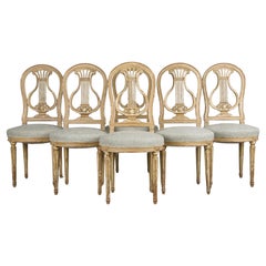Antique French Louis XVI Style Painted Dining Chairs W/ Green Chenille- Set of 6