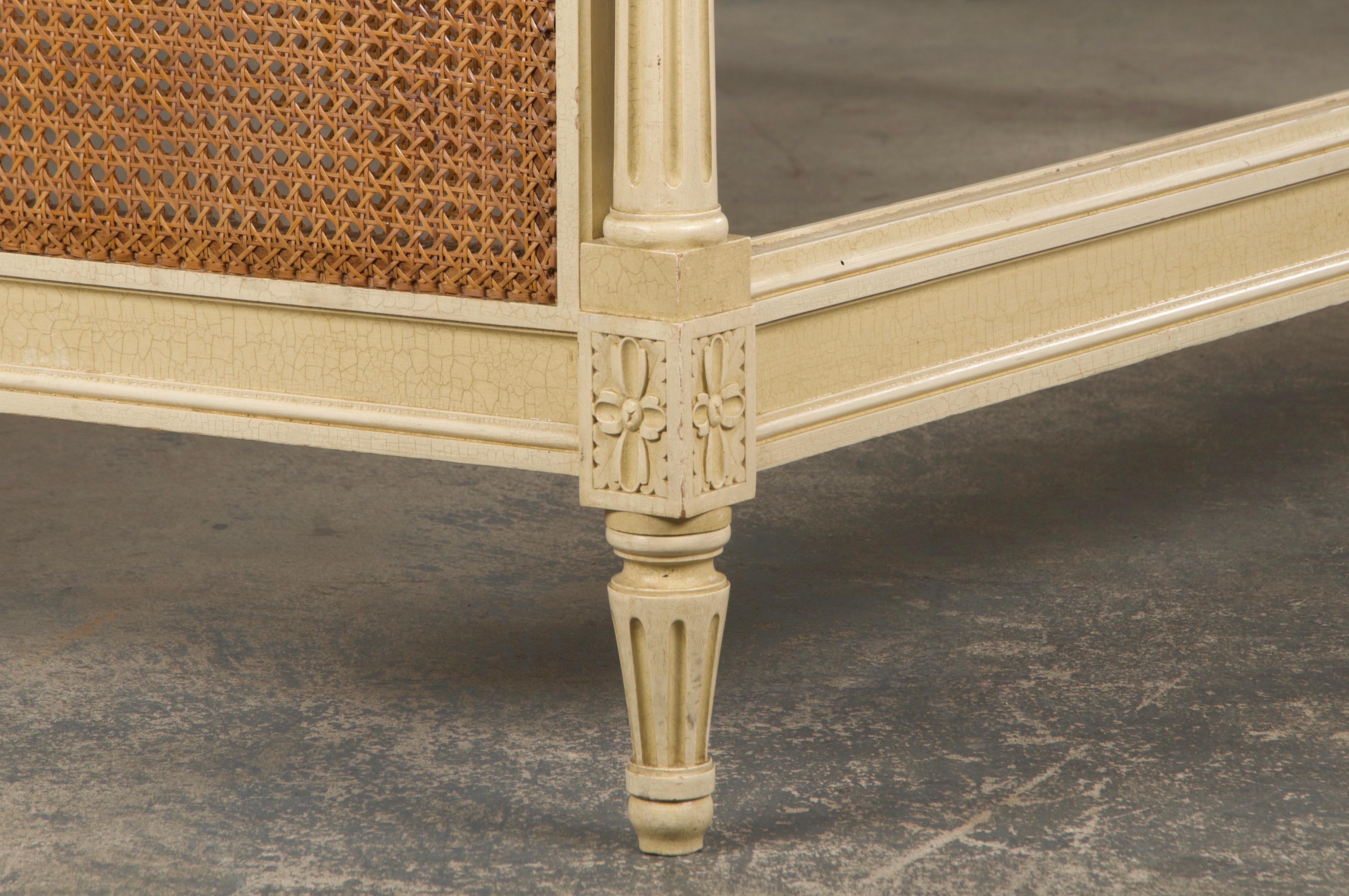 Antique French Louis XVI Style Painted Fullsize Cane Bedframe 9