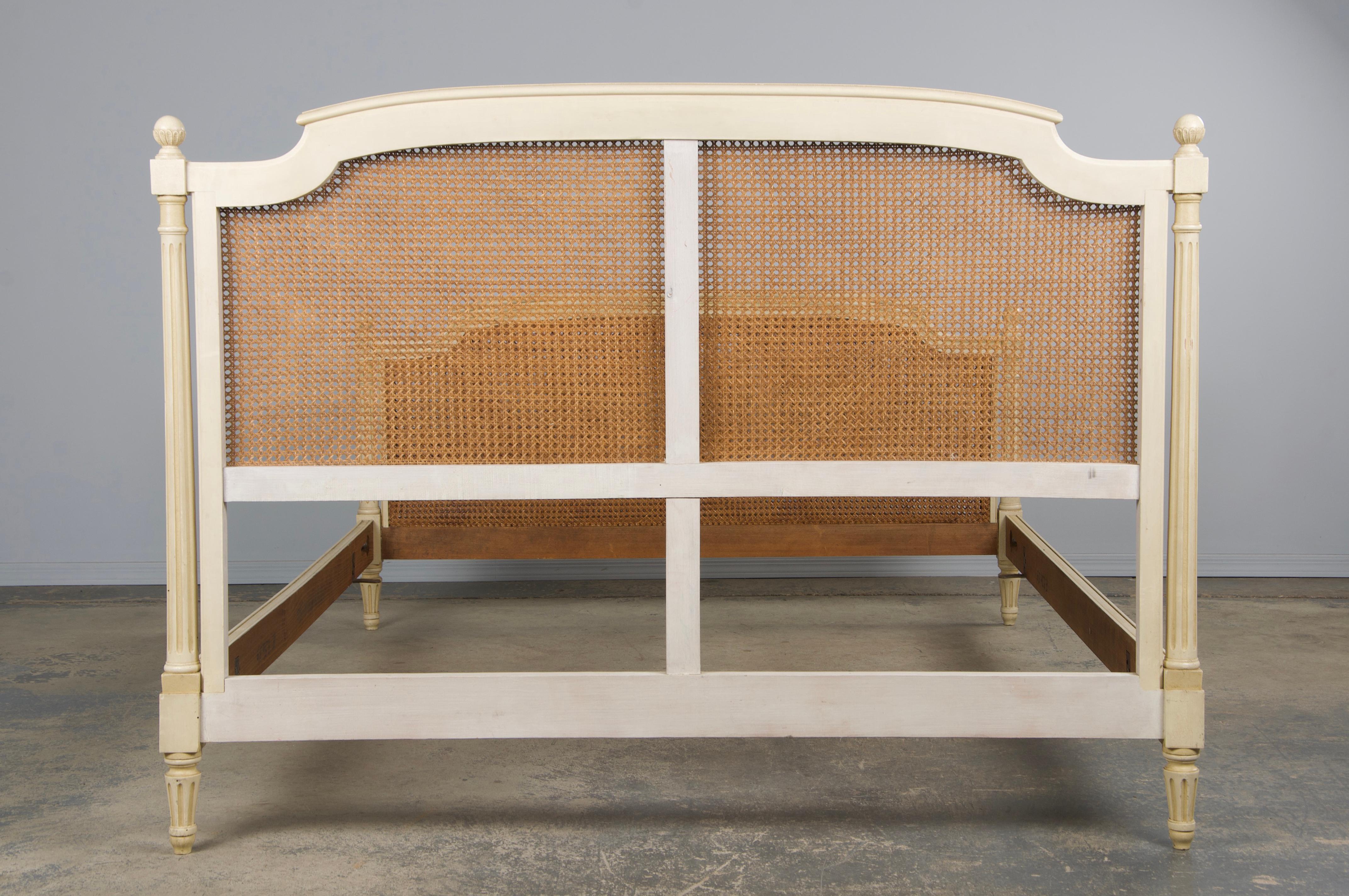 Antique French Louis XVI Style Painted Fullsize Cane Bedframe 13